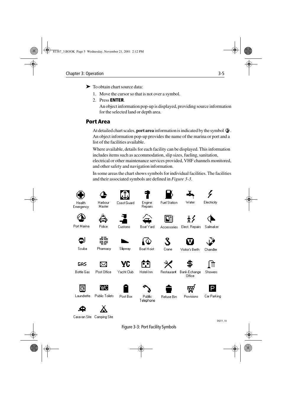 Port area, Figure 3-3: port facility symbols | Raymarine 320 User Manual | Page 34 / 139