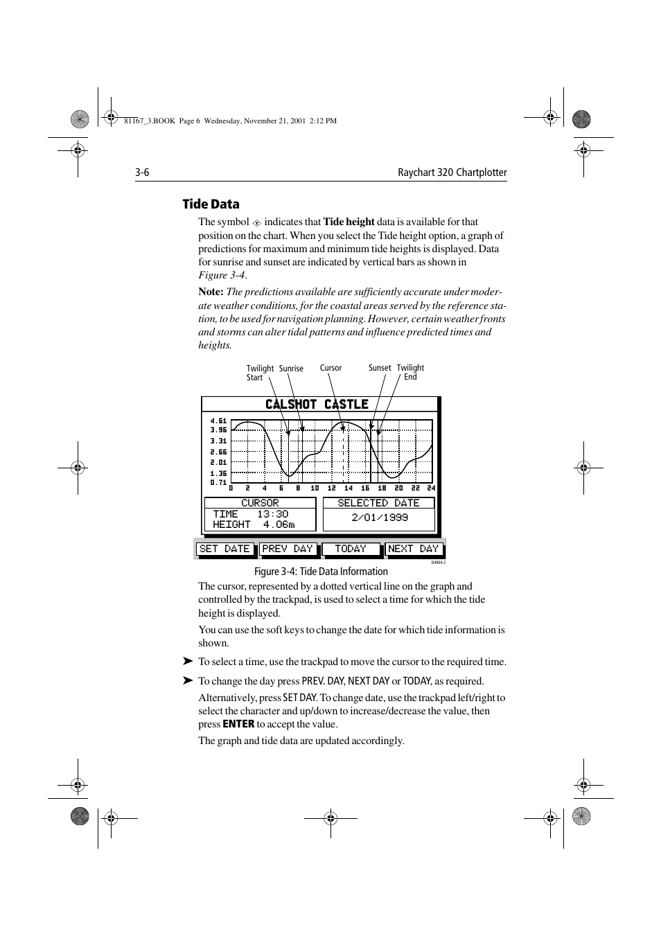 Tide data, Figure 3-4: tide data information, Calshot castle | Raymarine 320 User Manual | Page 35 / 139