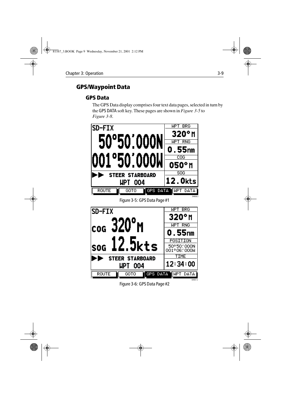 Gps/waypoint data, Gps data, Gps/waypoint data -9 | Raymarine 320 User Manual | Page 38 / 139