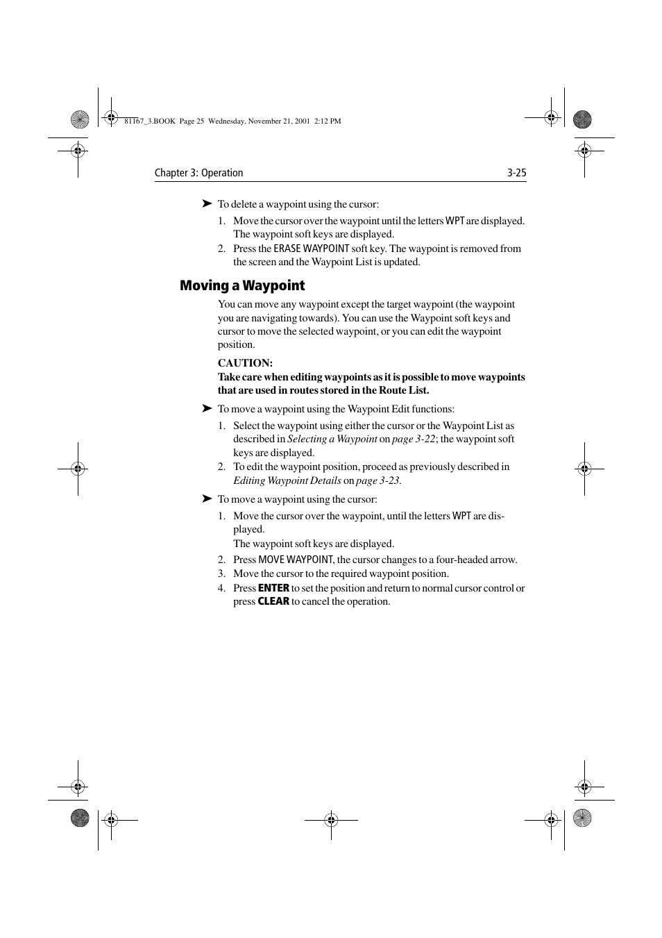 Moving a waypoint, Moving a waypoint -25 | Raymarine 320 User Manual | Page 54 / 139
