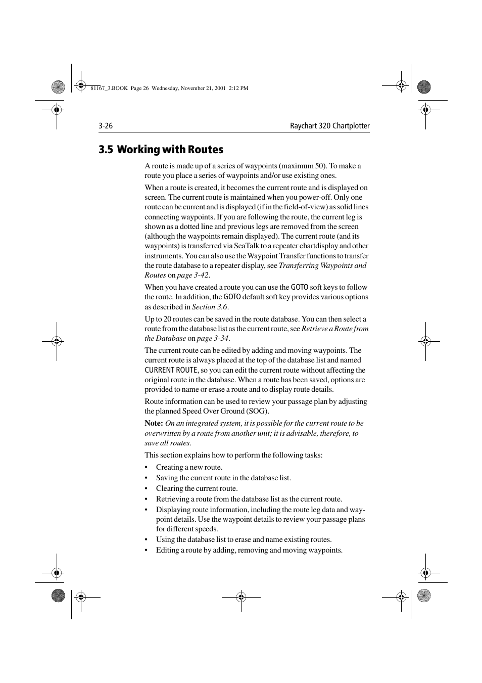 5 working with routes, 5 working with routes -26 | Raymarine 320 User Manual | Page 55 / 139