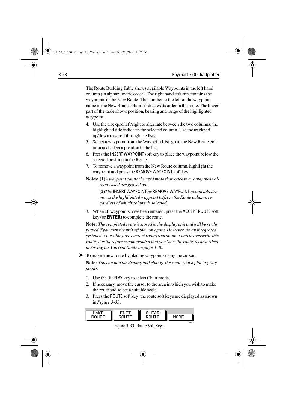 Figure 3-33: route soft keys | Raymarine 320 User Manual | Page 57 / 139