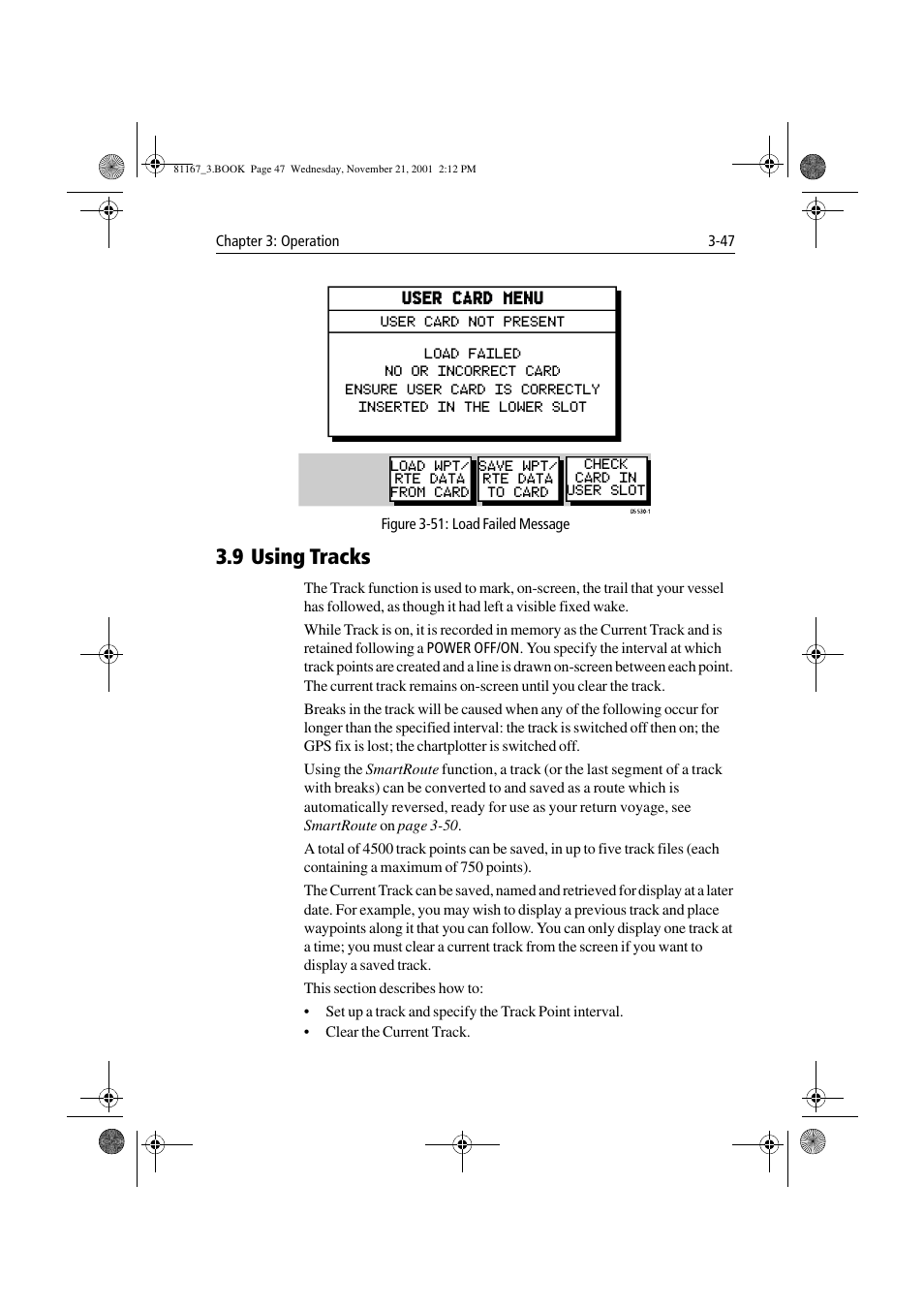 Figure 3-51: load failed message, 9 using tracks, 9 using tracks -47 | Figure 3-51 | Raymarine 320 User Manual | Page 76 / 139