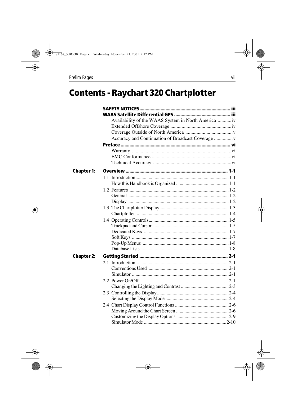 Contents - raychart 320 chartplotter | Raymarine 320 User Manual | Page 8 / 139