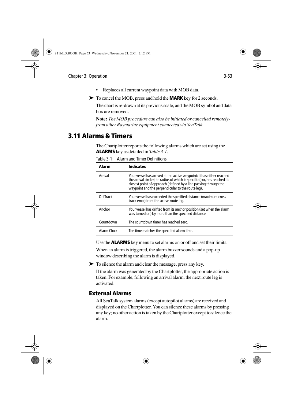 11 alarms & timers, External alarms, 11 alarms & timers -53 | 11 alarms & timers | Raymarine 320 User Manual | Page 82 / 139
