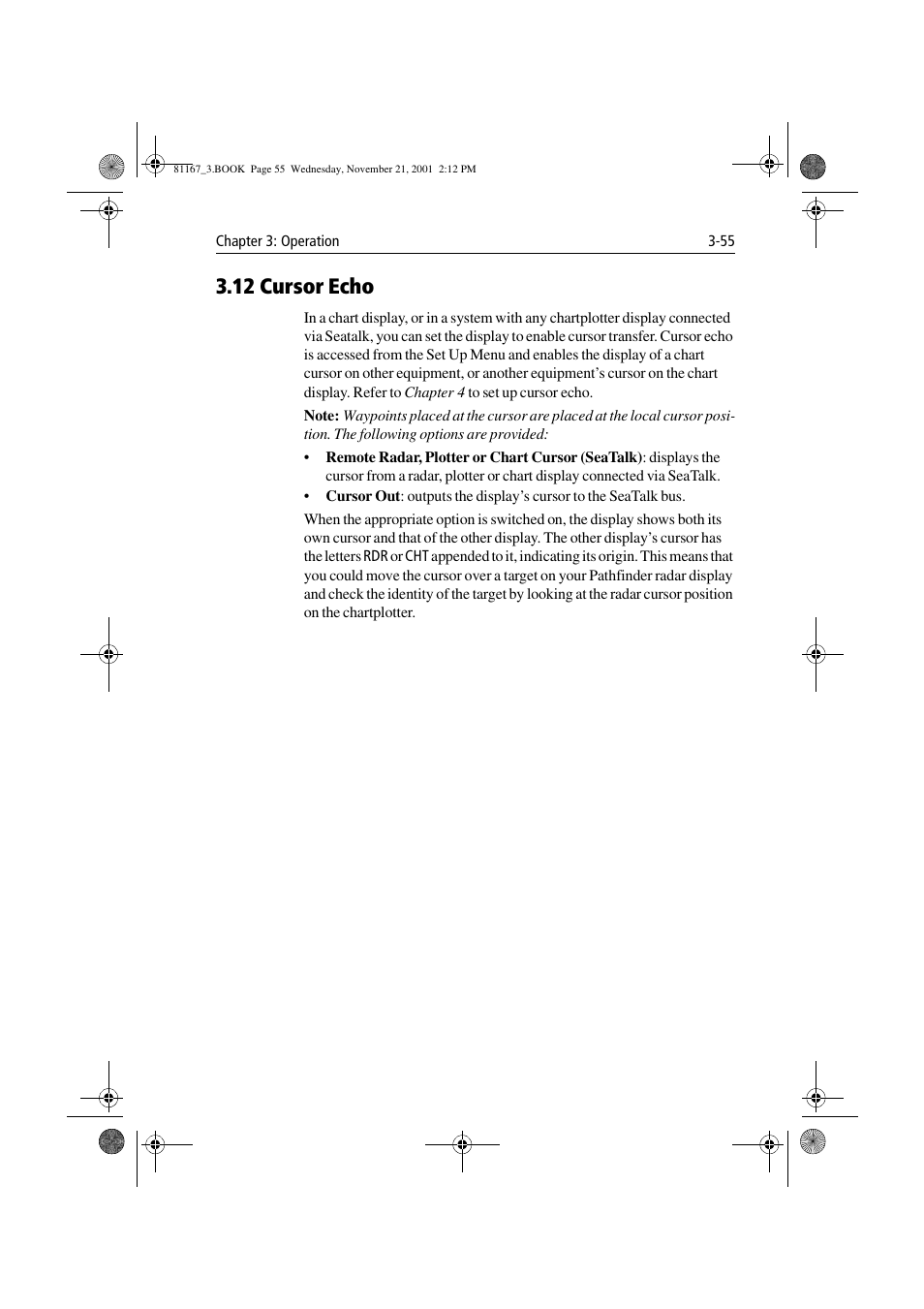 12 cursor echo, 12 cursor echo -55, 12 cursor echo | Raymarine 320 User Manual | Page 84 / 139