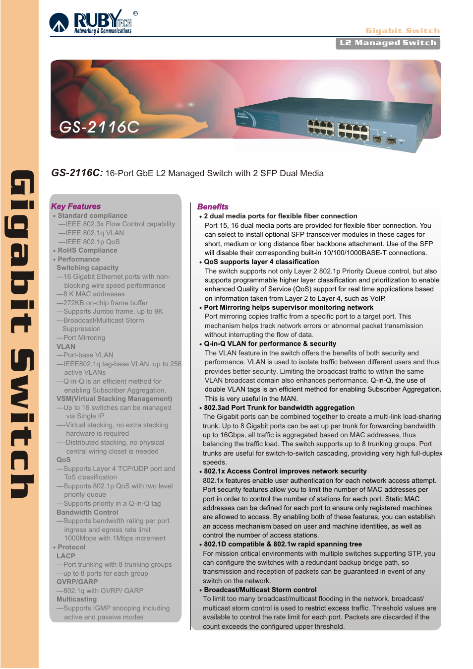 Ruby Tech GS-2116C User Manual | 2 pages