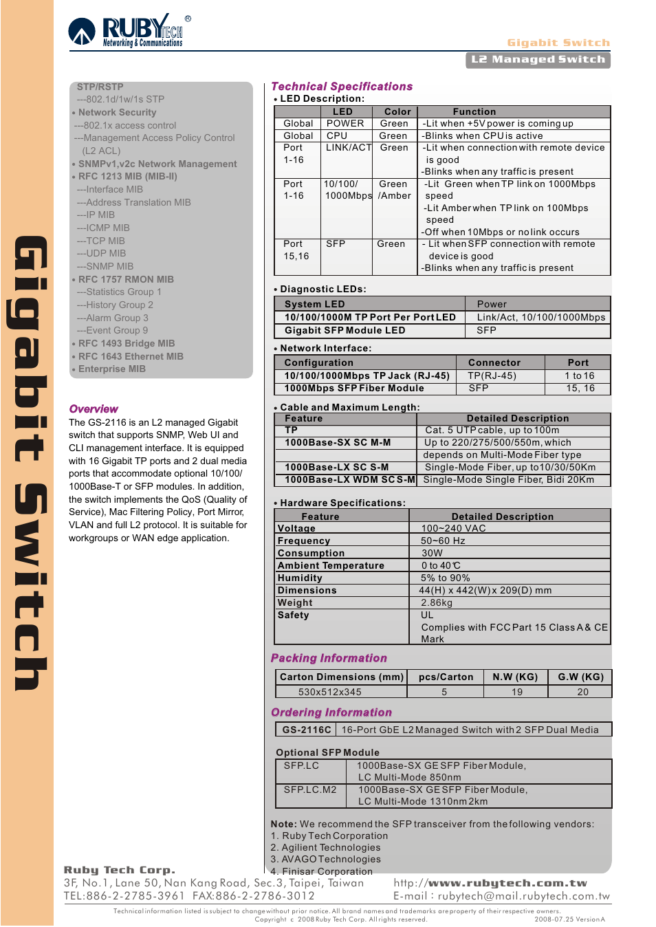 Ruby Tech GS-2116C User Manual | Page 2 / 2