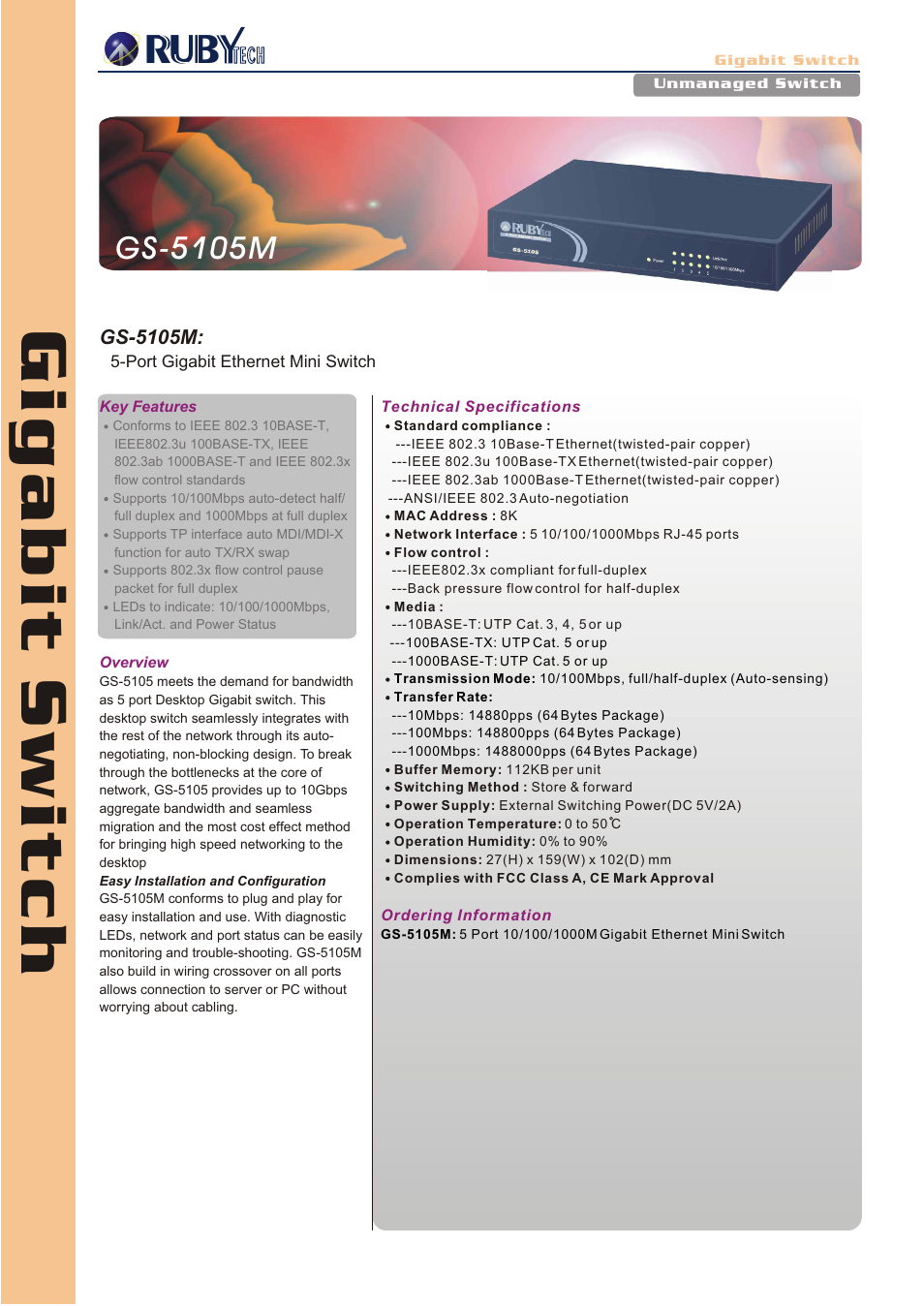 Ruby Tech GS-5105M User Manual | 1 page