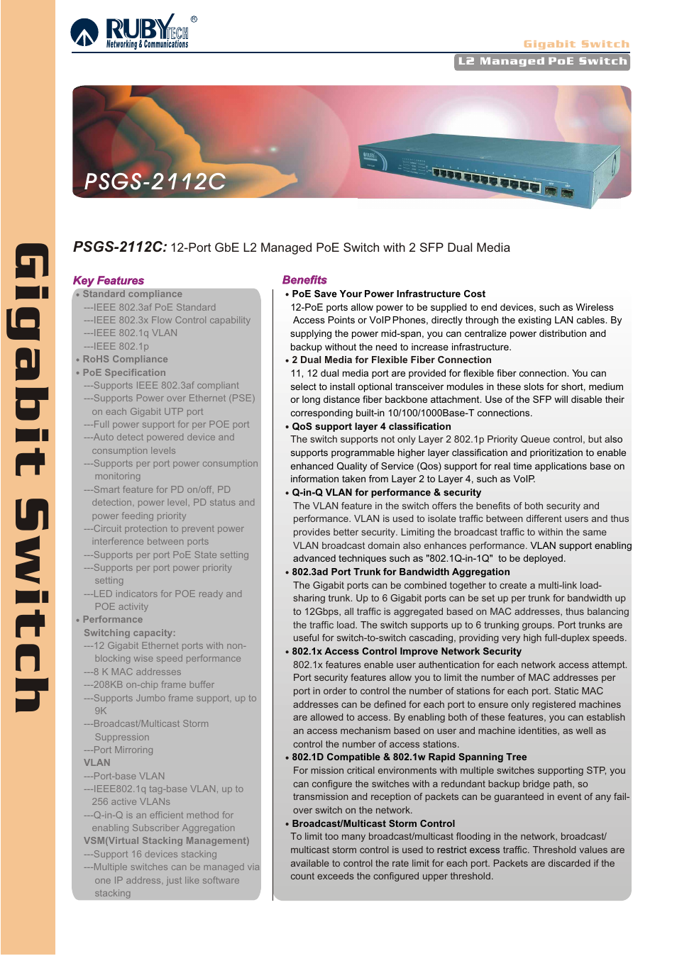 Ruby Tech PSGS-2112C User Manual | 3 pages