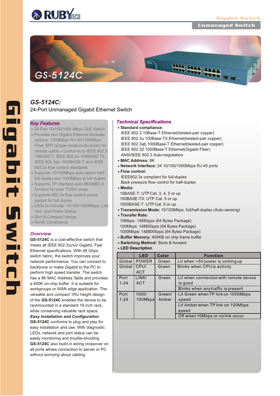 Ruby Tech GS-5124C User Manual | 2 pages