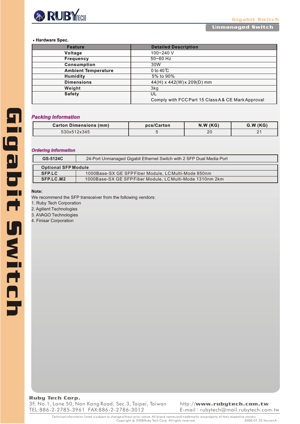 Ruby Tech GS-5124C User Manual | Page 2 / 2