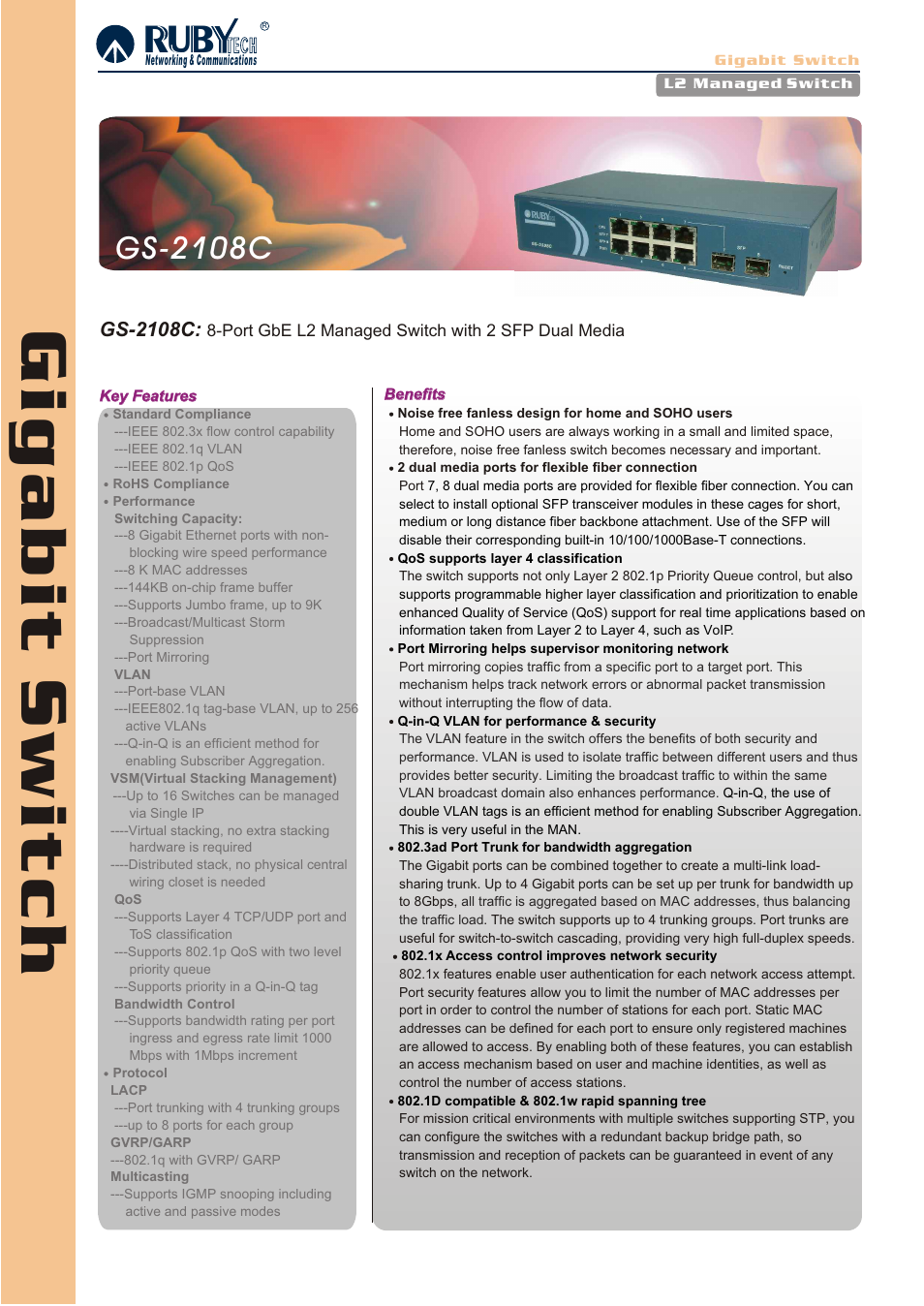 Ruby Tech GS-2108C User Manual | 2 pages