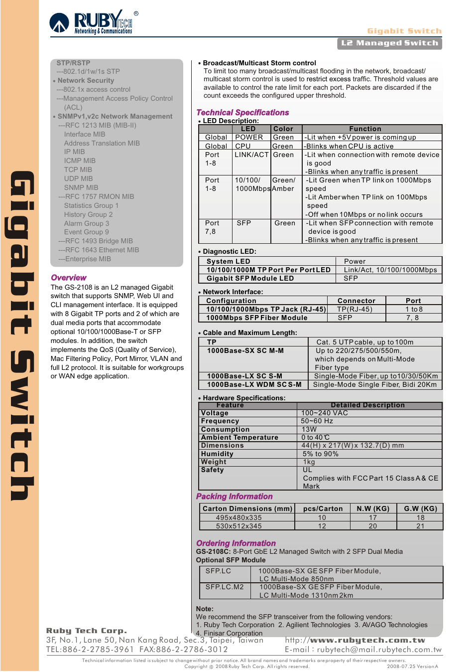 Ruby Tech GS-2108C User Manual | Page 2 / 2