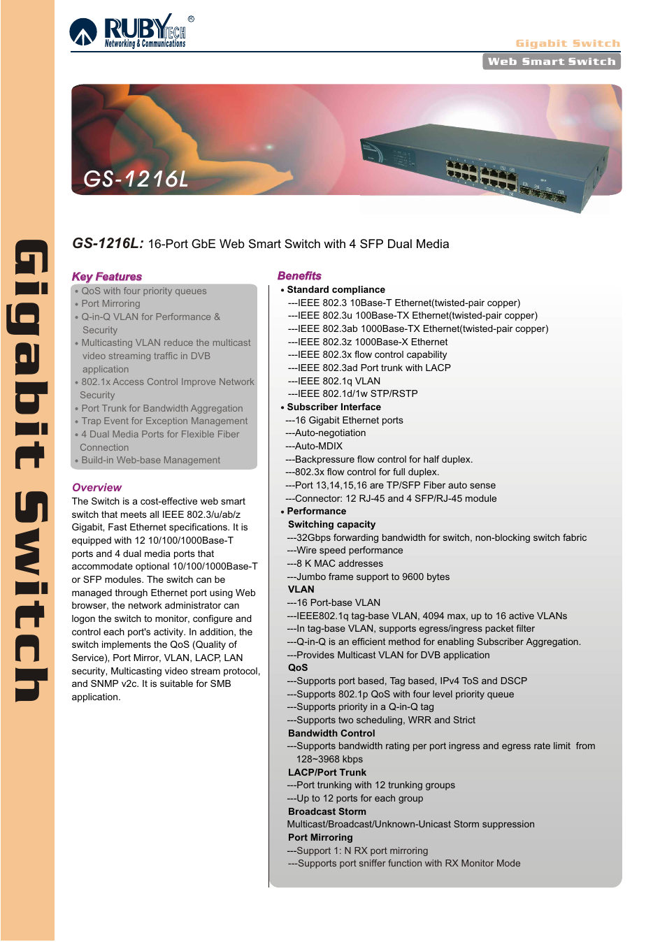Ruby Tech GS-1216L User Manual | 2 pages