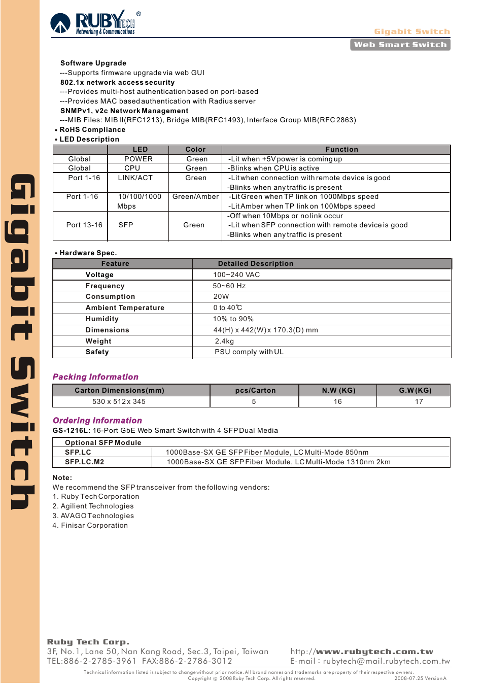 Ruby Tech GS-1216L User Manual | Page 2 / 2