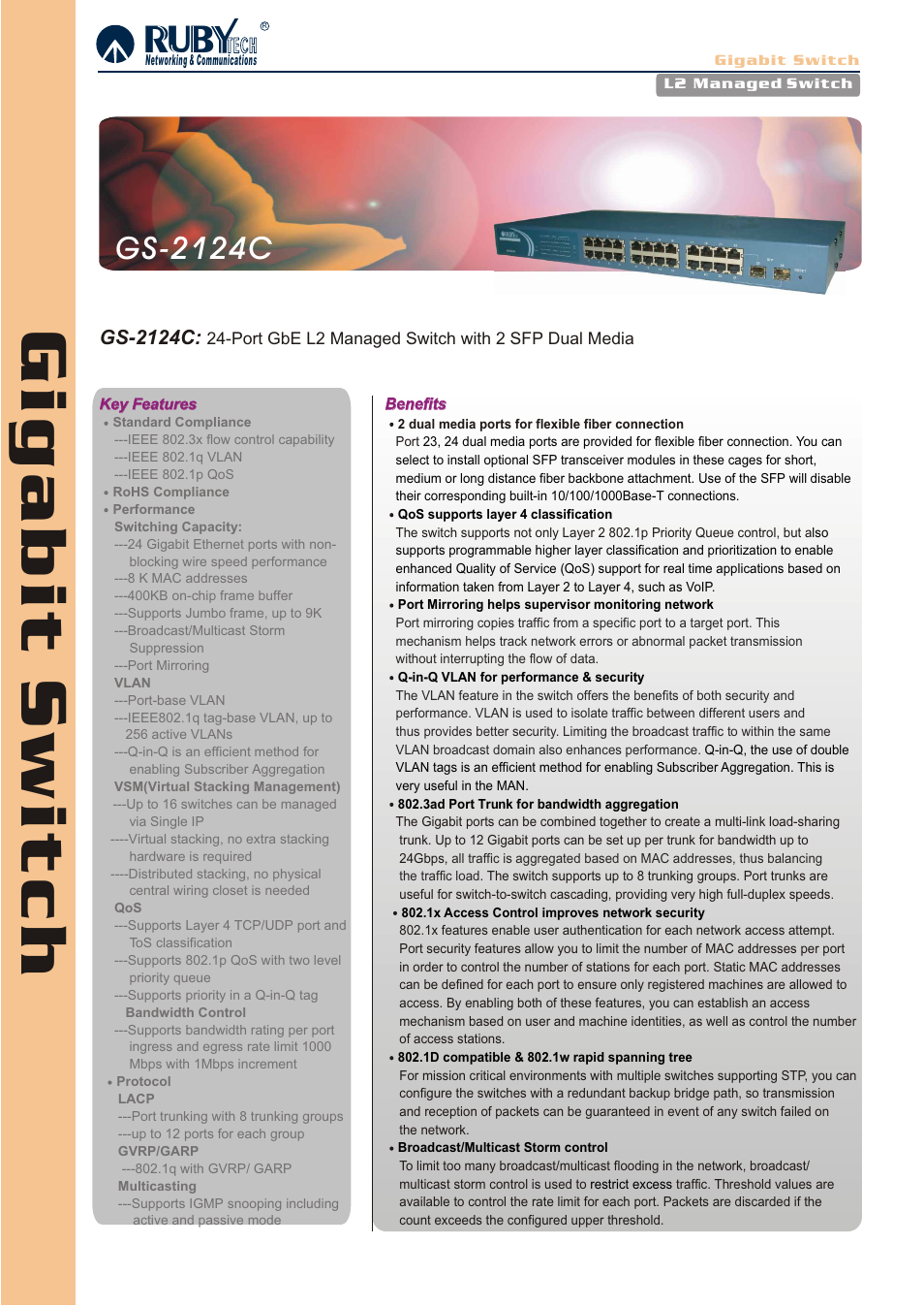 Ruby Tech GS-2124C User Manual | 2 pages