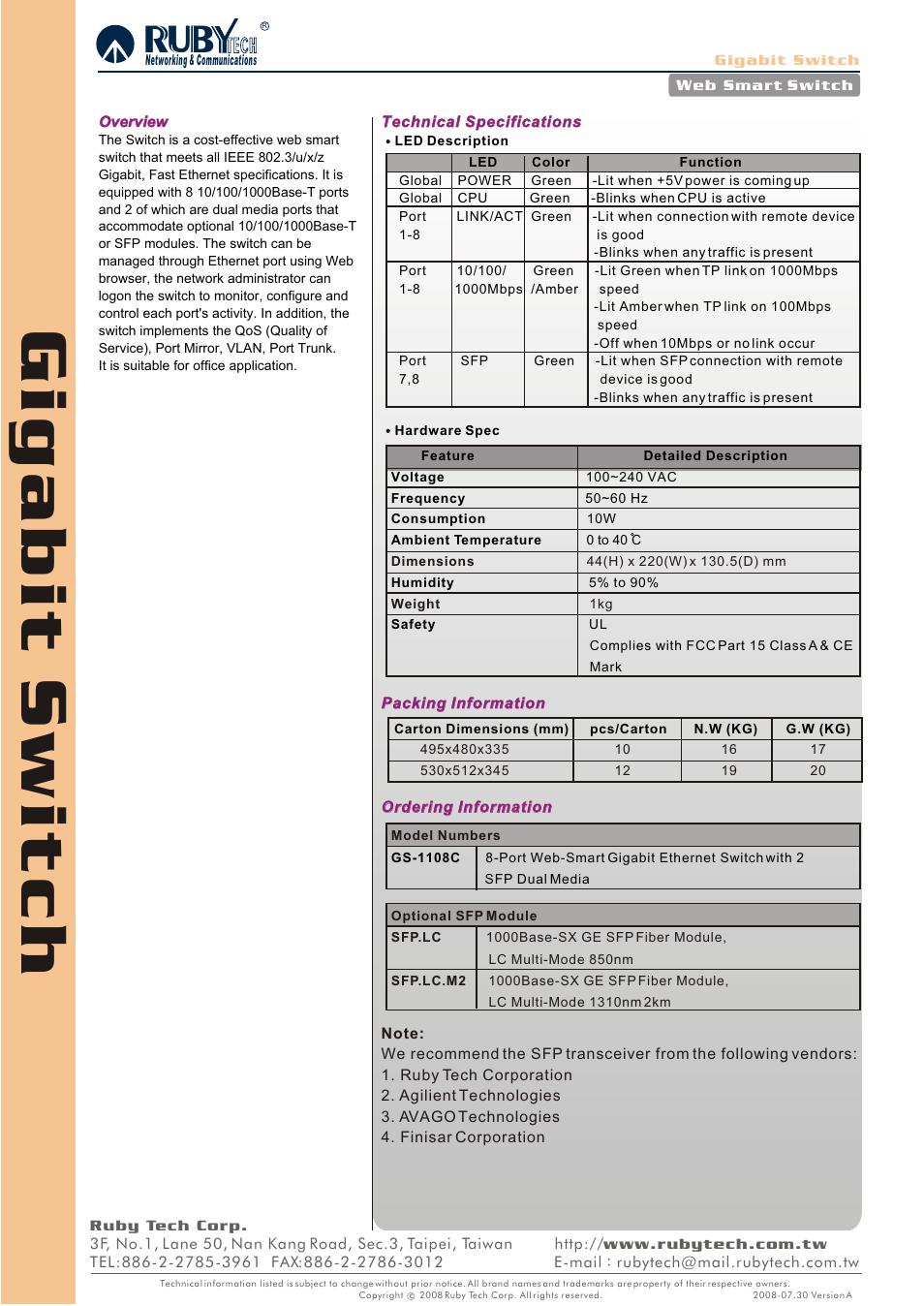 Ruby Tech GS-1108C User Manual | Page 2 / 2