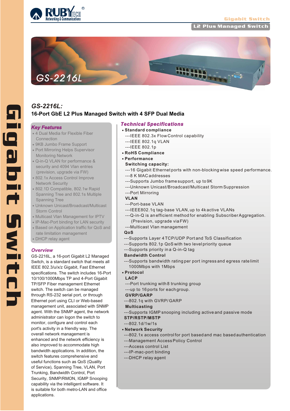 Ruby Tech GS-2216L User Manual | 2 pages