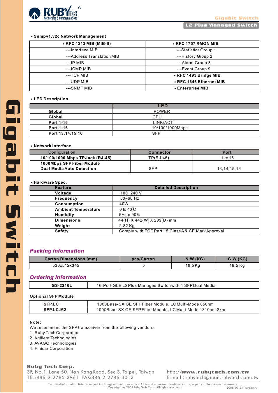 Ruby Tech GS-2216L User Manual | Page 2 / 2