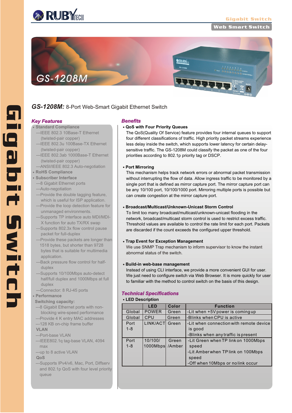 Ruby Tech Web-Smart GS-1208M User Manual | 2 pages