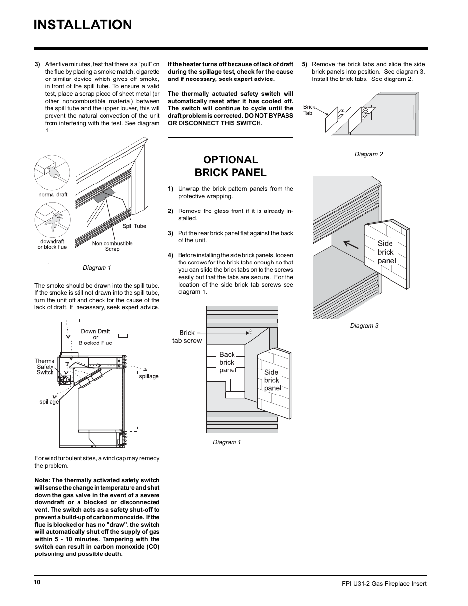 Installation, Optional brick panel | Recoton/Advent U31-LP2 User Manual | Page 10 / 36