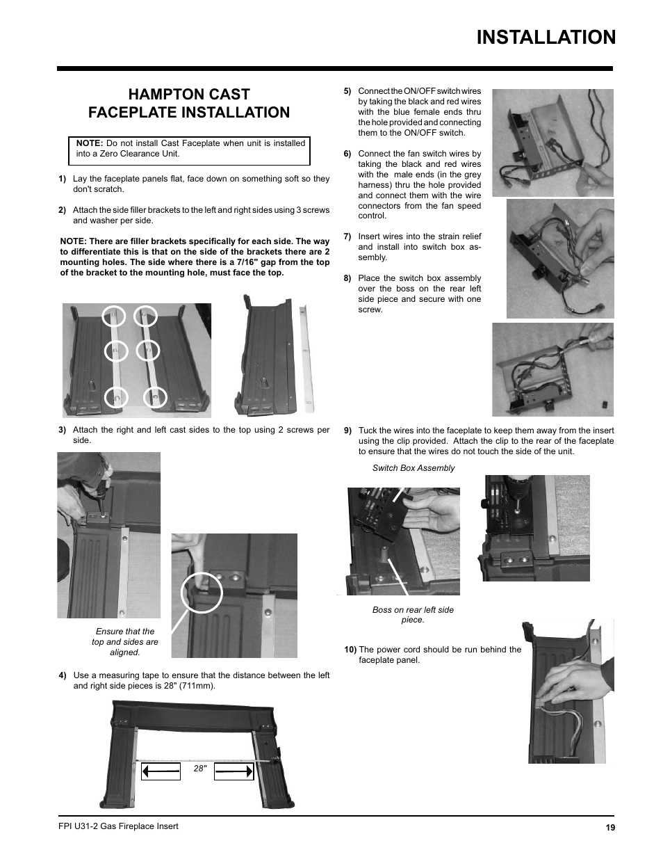 Installation, Hampton cast faceplate installation | Recoton/Advent U31-LP2 User Manual | Page 19 / 36