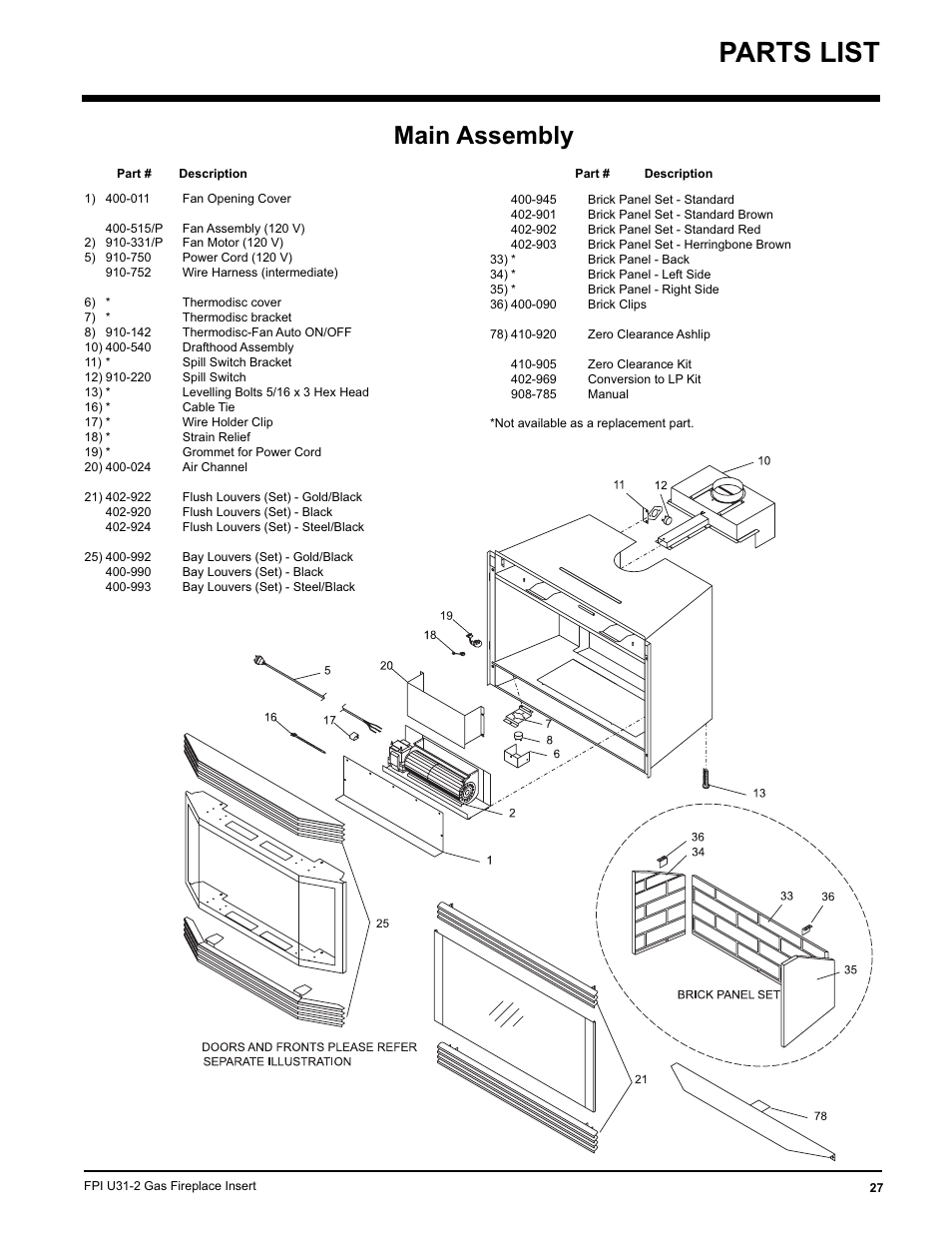 Parts list, Main assembly | Recoton/Advent U31-LP2 User Manual | Page 27 / 36