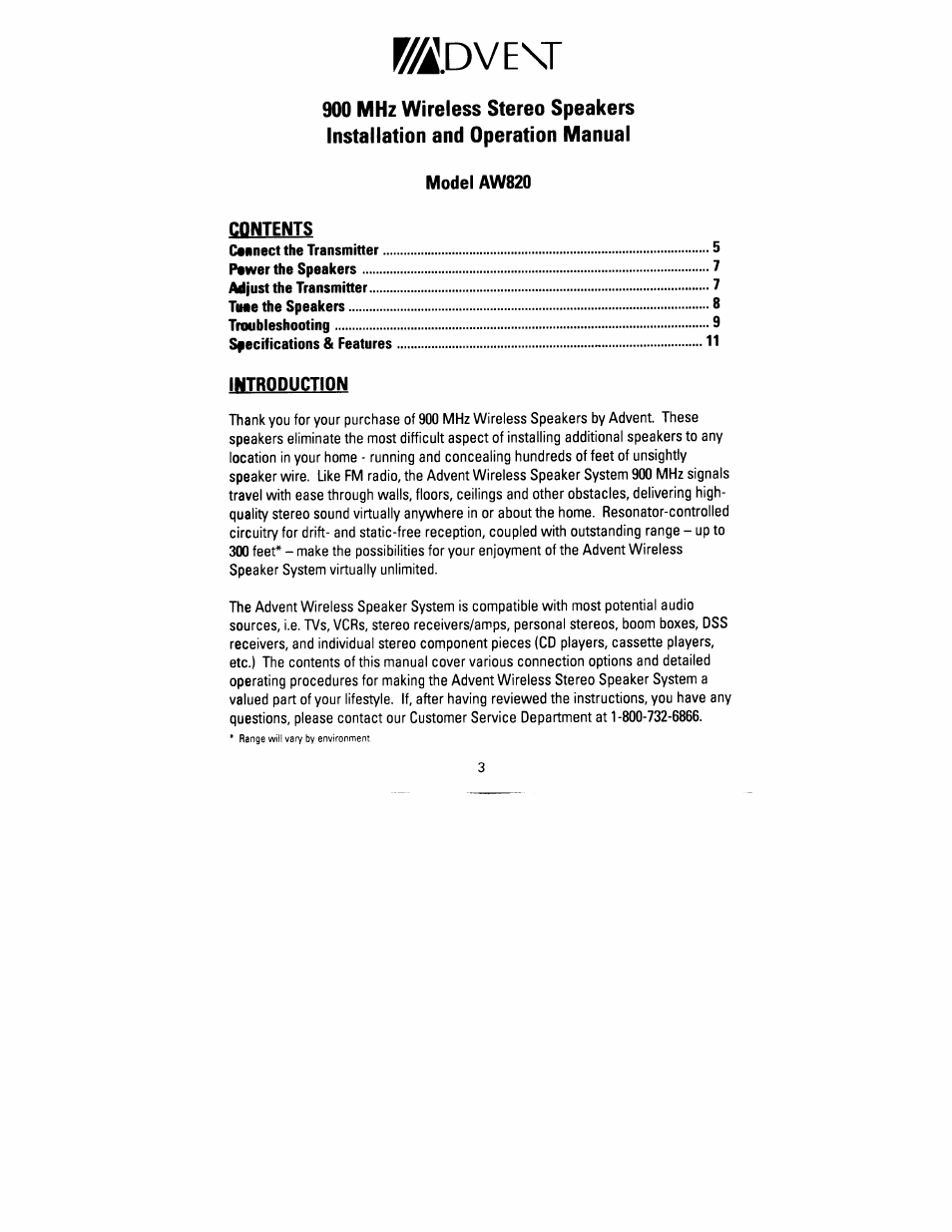 Recoton/Advent Advent AW820 User Manual | Page 2 / 24