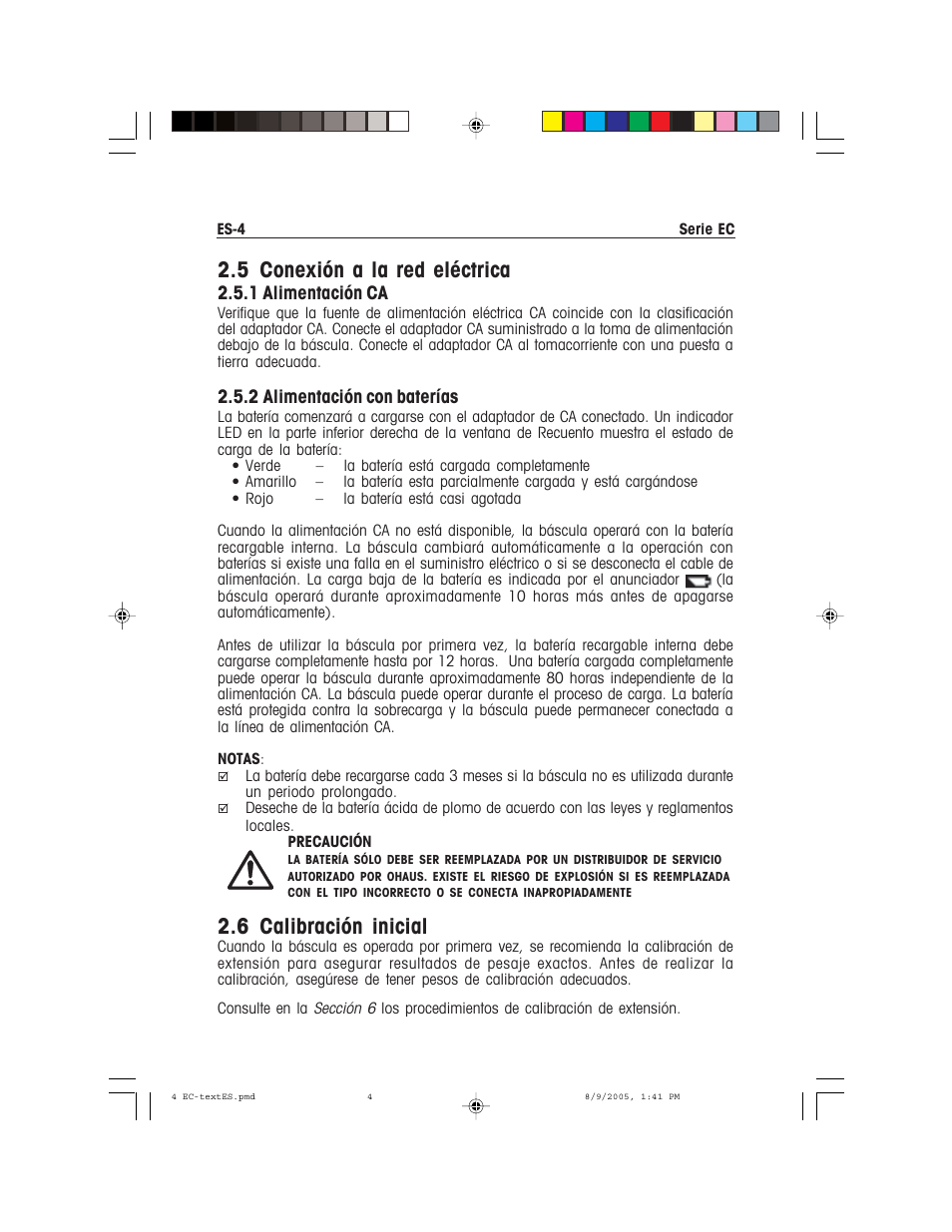 5 conexión a la red eléctrica, 6 calibración inicial | Recoton/Advent EC Series User Manual | Page 22 / 76