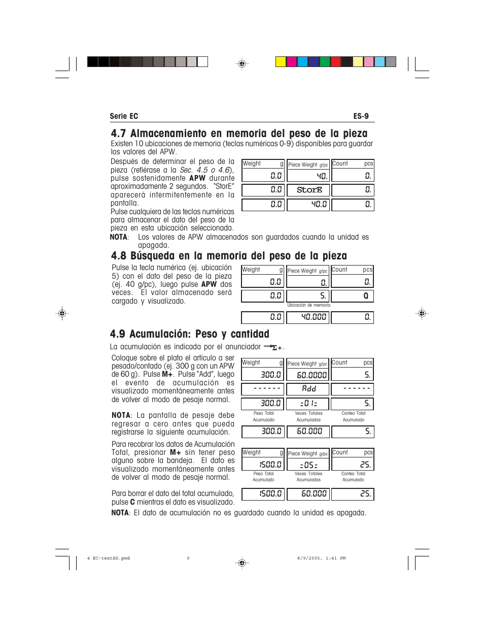 9 acumulación: peso y cantidad | Recoton/Advent EC Series User Manual | Page 27 / 76