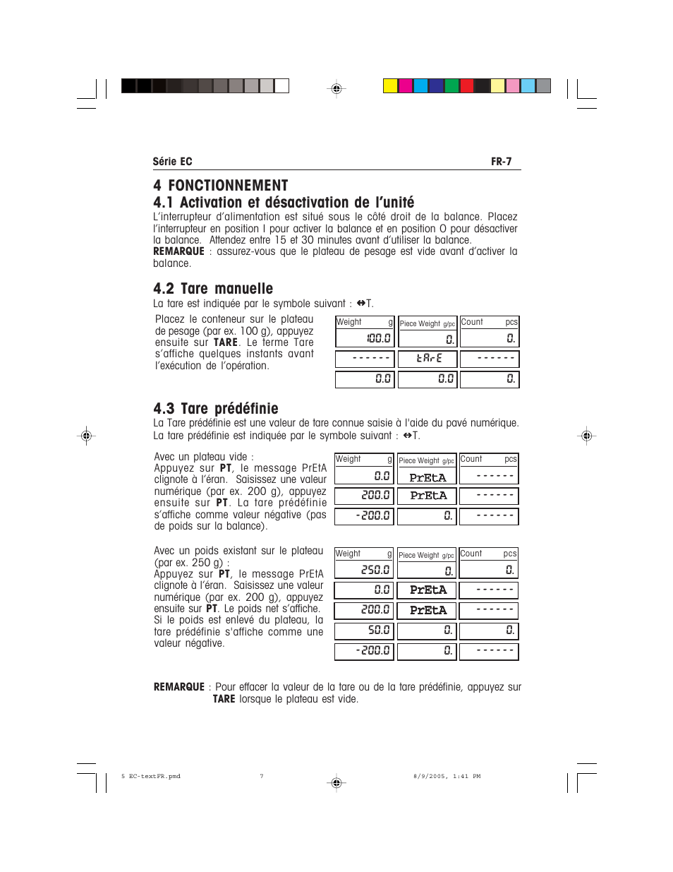 2 tare manuelle, 3 tare prédéfinie | Recoton/Advent EC Series User Manual | Page 39 / 76