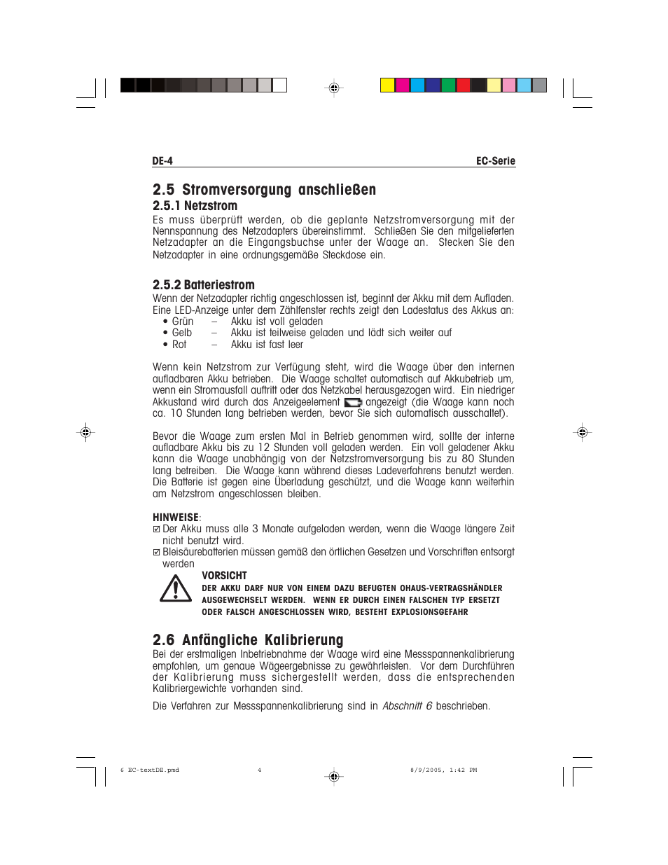 5 stromversorgung anschließen, 6 anfängliche kalibrierung | Recoton/Advent EC Series User Manual | Page 50 / 76