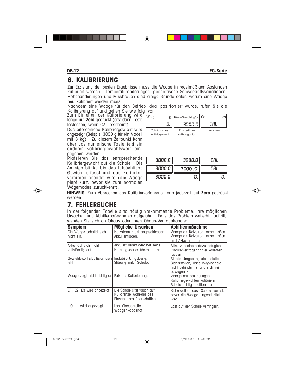 Kalibrierung, Fehlersuche | Recoton/Advent EC Series User Manual | Page 58 / 76