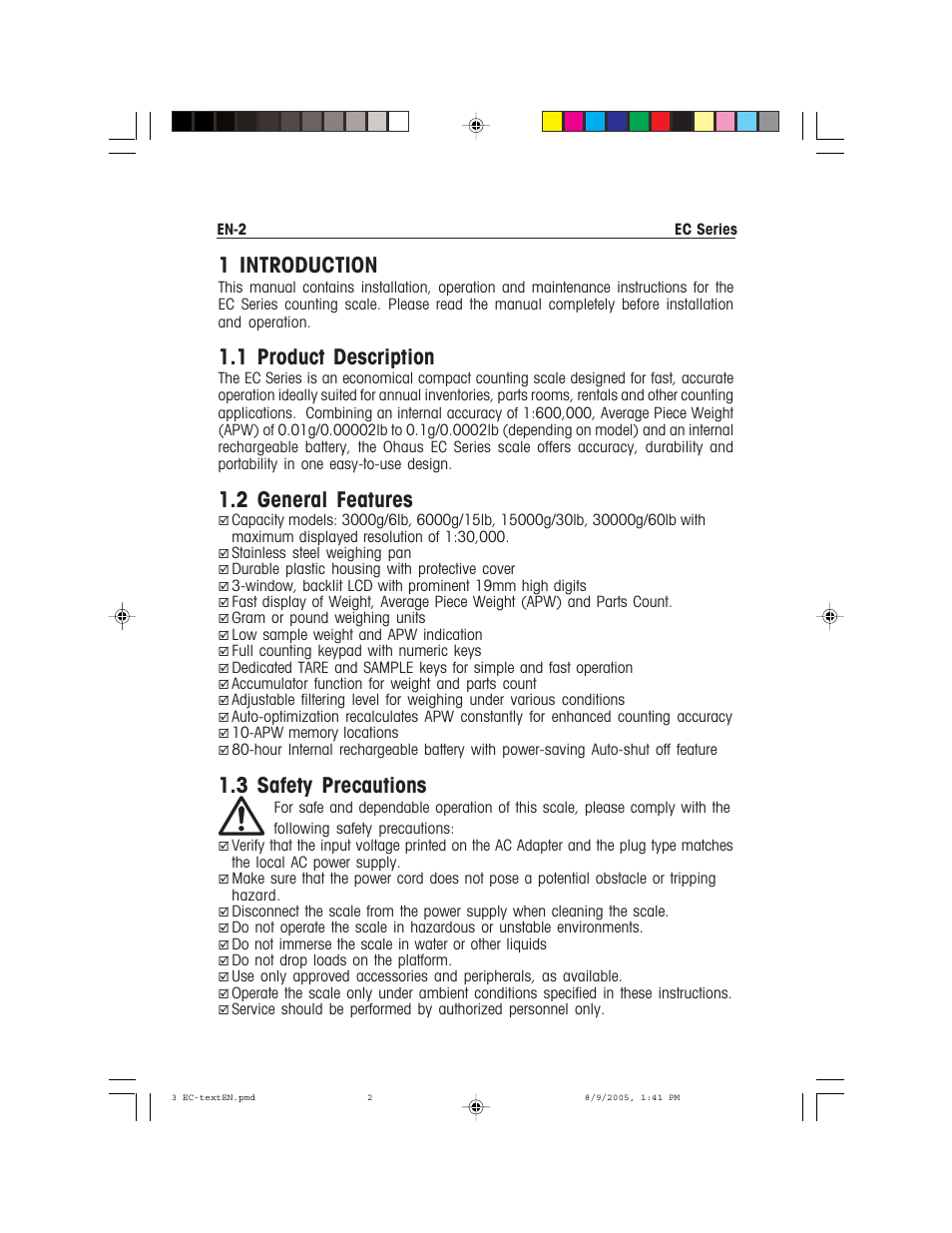 1 introduction, 1 product description, 2 general features | 3 safety precautions | Recoton/Advent EC Series User Manual | Page 6 / 76