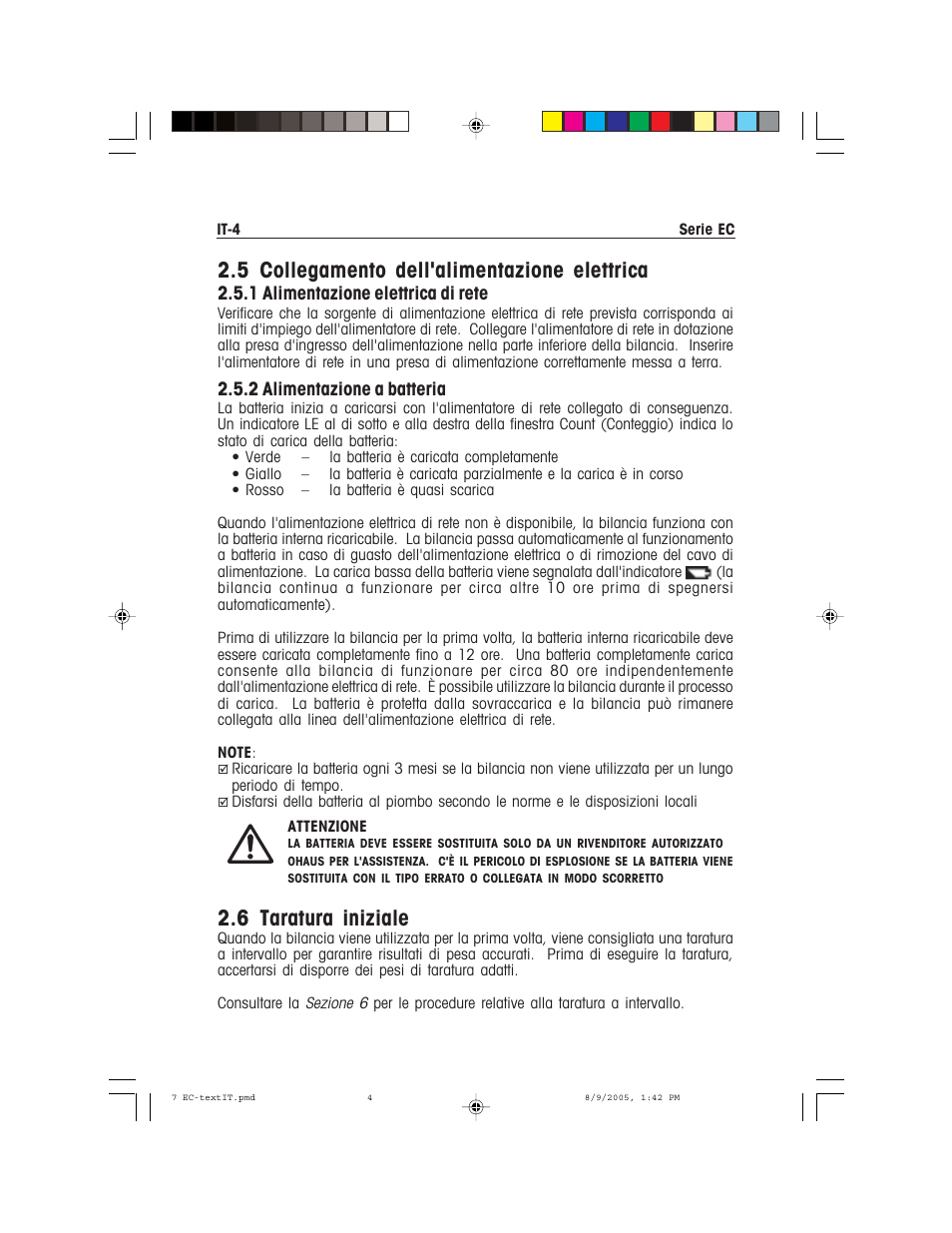 5 collegamento dell'alimentazione elettrica, 6 taratura iniziale | Recoton/Advent EC Series User Manual | Page 64 / 76