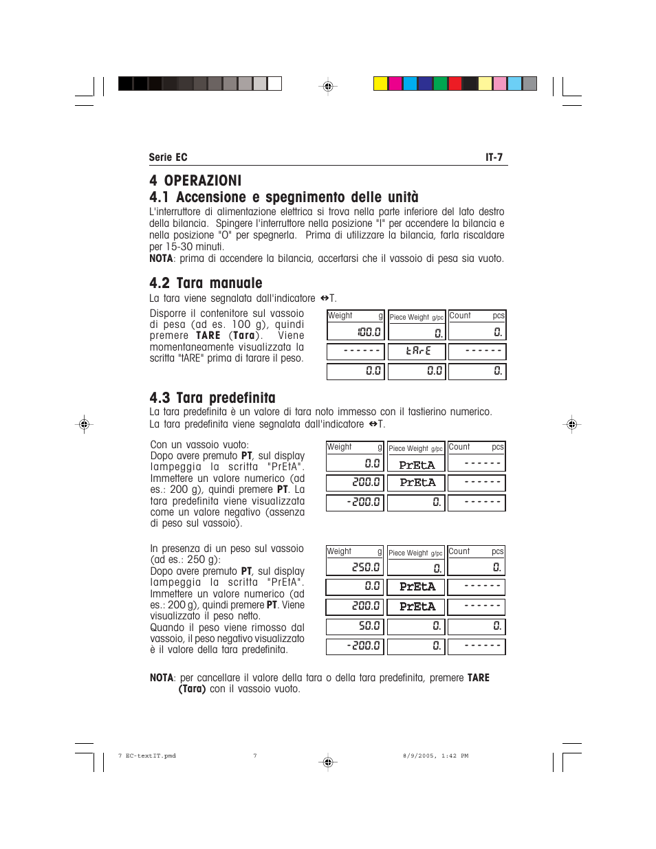 2 tara manuale, 3 tara predefinita | Recoton/Advent EC Series User Manual | Page 67 / 76
