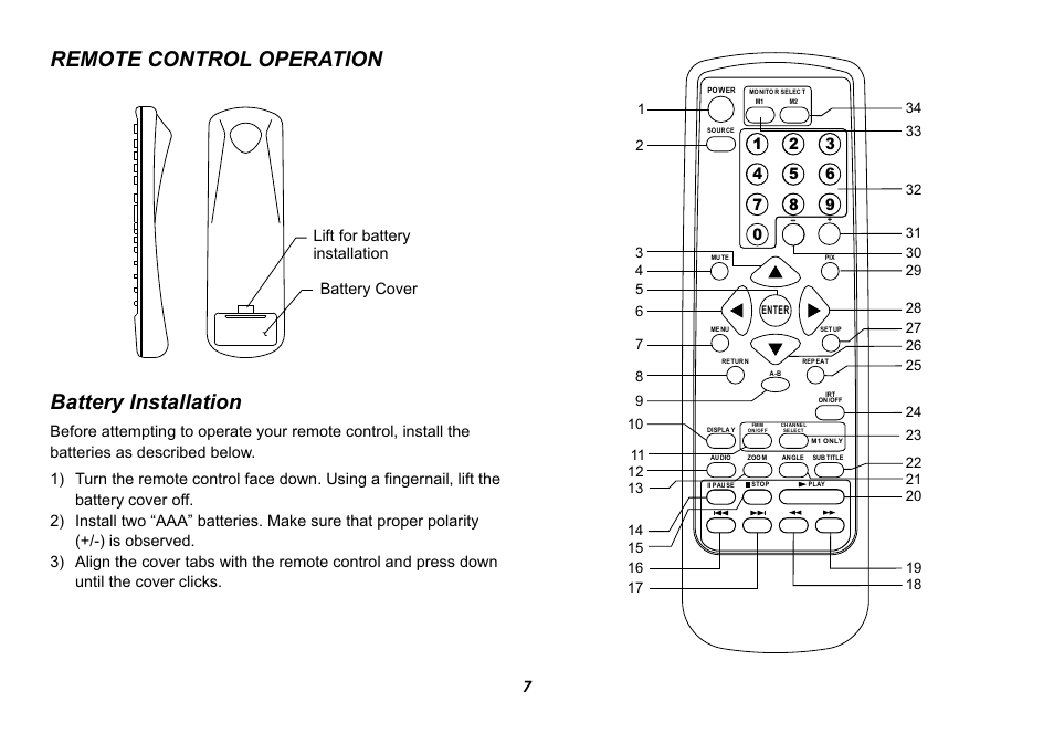 Remote control operation battery installation | Recoton/Advent HR9000PKG User Manual | Page 7 / 25