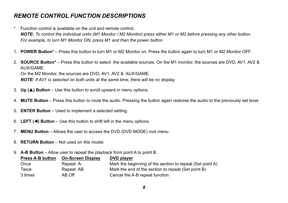 Remote control function descriptions | Recoton/Advent HR9000PKG User Manual | Page 8 / 25