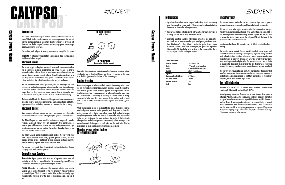 Recoton/Advent Multi-purpose Speaker Calypso User Manual | 3 pages