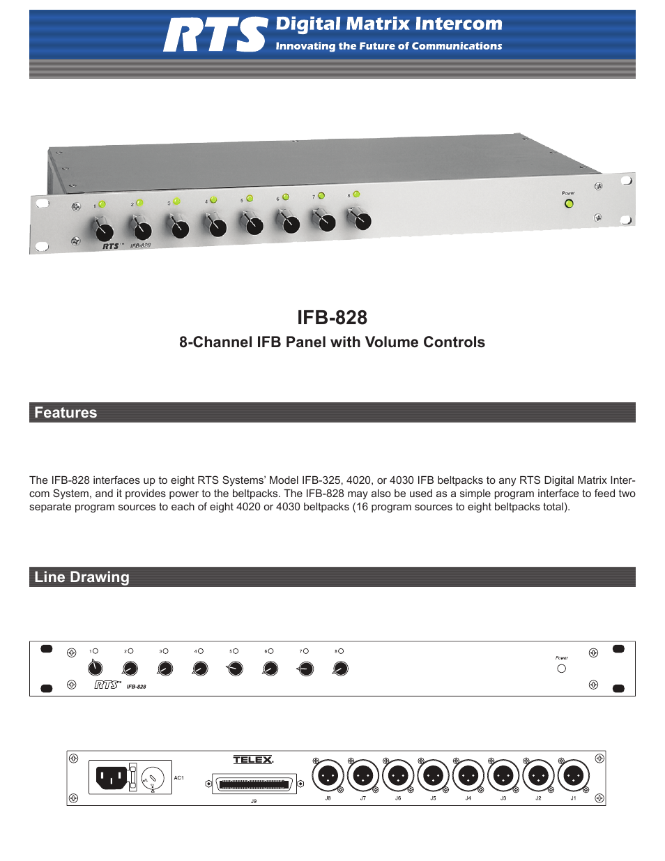 RTS Digital Matrix Intercom IFB-828 User Manual | 2 pages