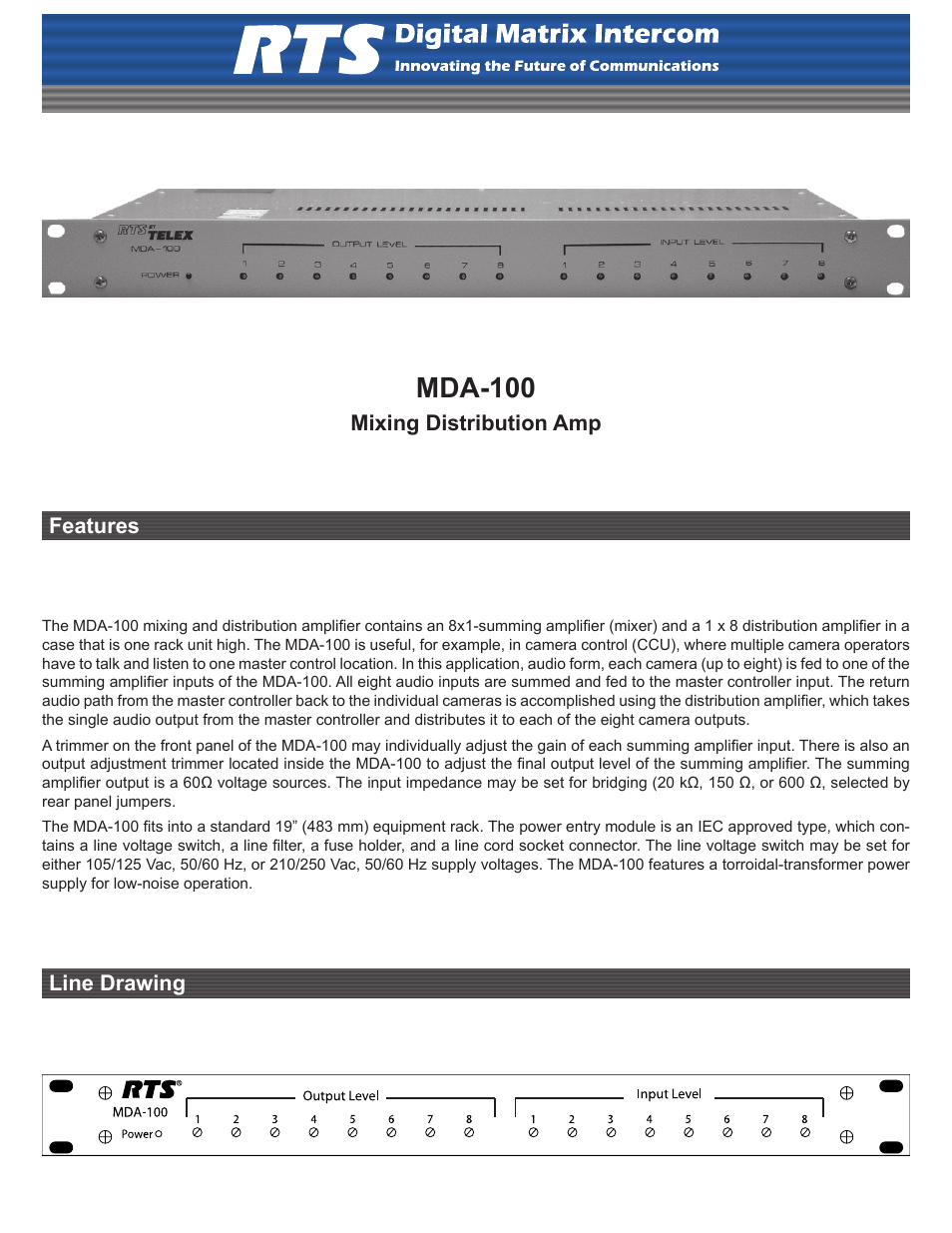 RTS Digital Matrix Intercom MDA-100 User Manual | 2 pages