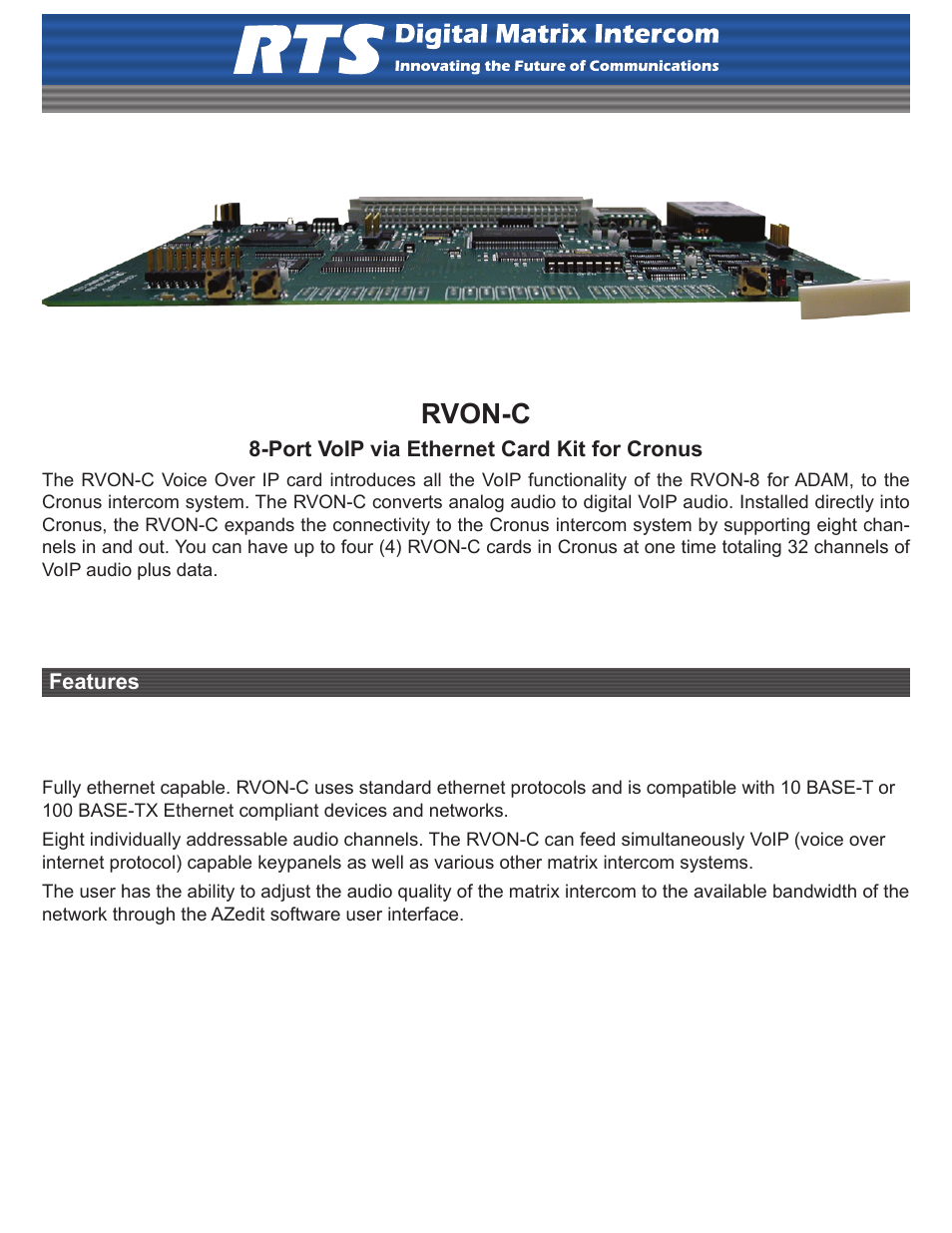 RTS RVON-C User Manual | 2 pages