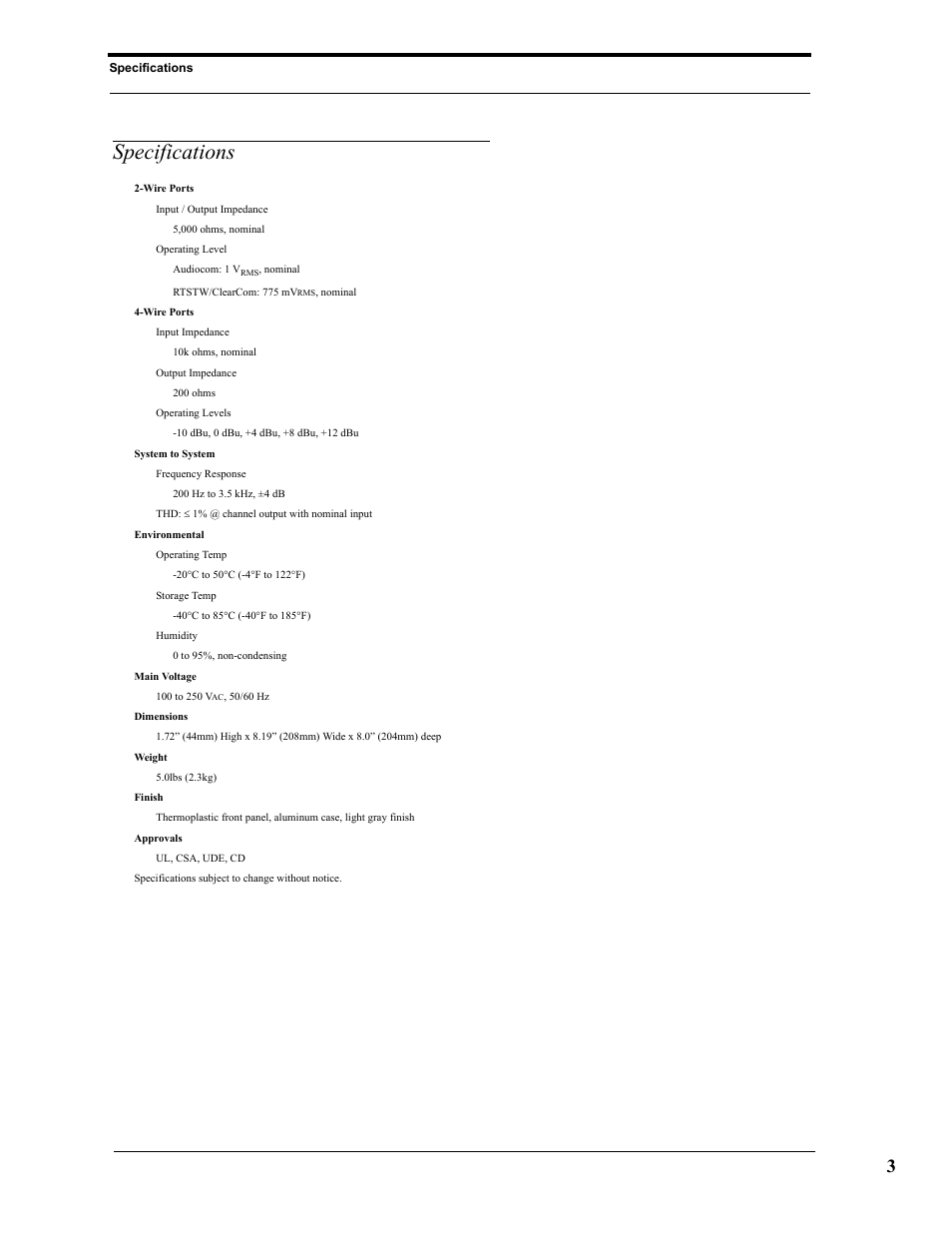 Specifications | RTS SSA-424A User Manual | Page 7 / 22