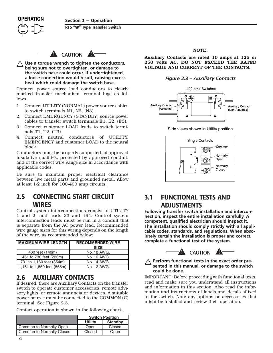 5 connecting start circuit wires, 6 auxiliary contacts, 1 functional tests and adjustments | RTS KGATX0101400 User Manual | Page 6 / 16