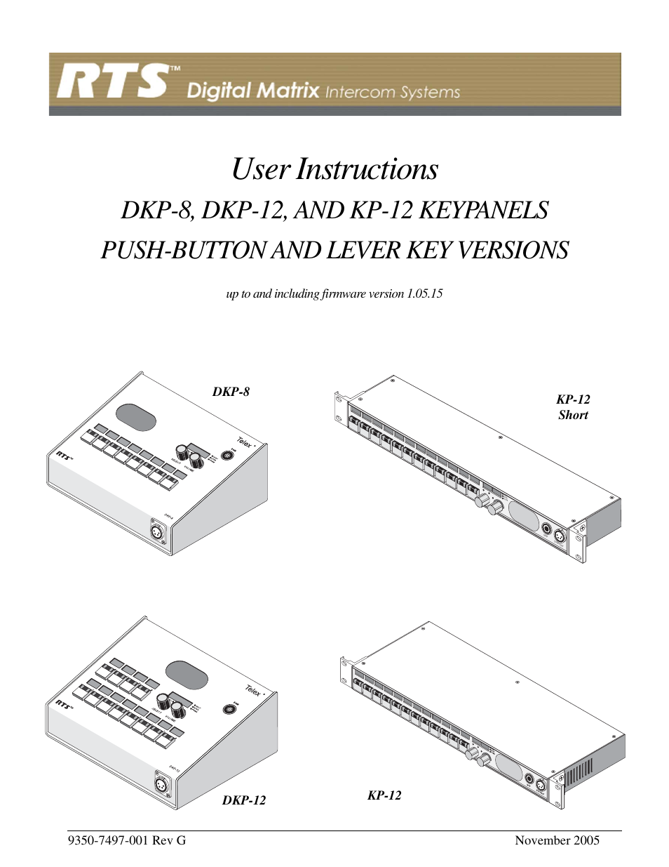 RTS Digital Matrix s Keypanels DKP-8 User Manual | 60 pages