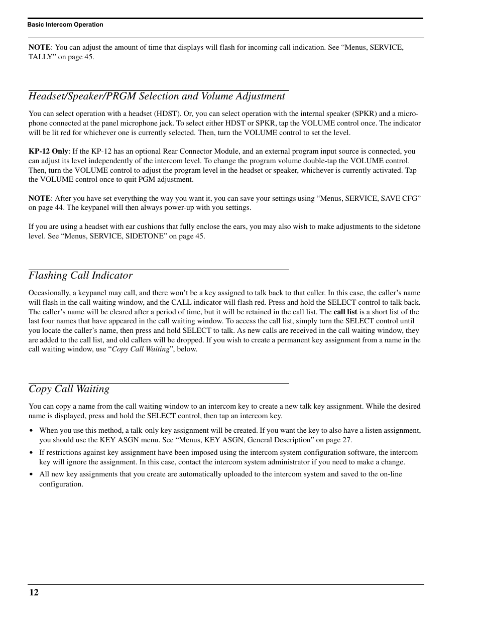 Flashing call indicator, Copy call waiting | RTS Digital Matrix s Keypanels DKP-8 User Manual | Page 18 / 60