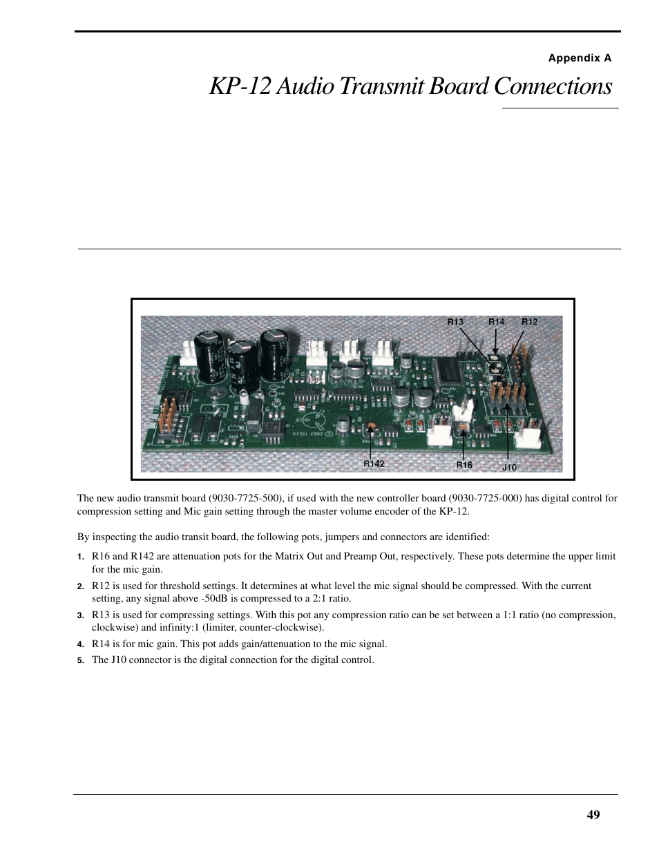 Appendix a kp-12 audio transmit board connections, Kp-12 audio transmit board connections | RTS Digital Matrix s Keypanels DKP-8 User Manual | Page 55 / 60