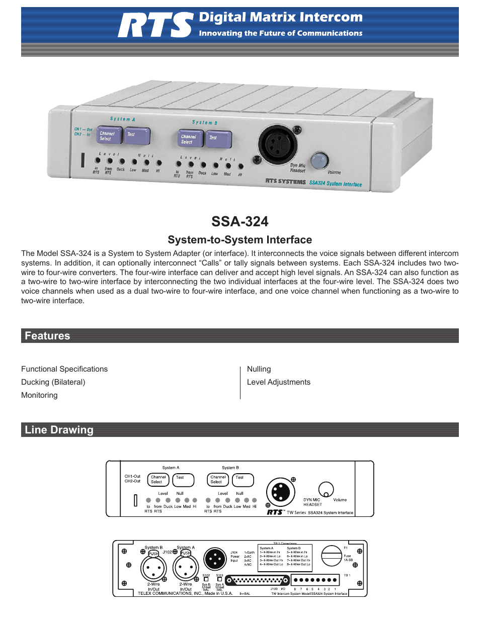 RTS SSA-324 User Manual | 2 pages