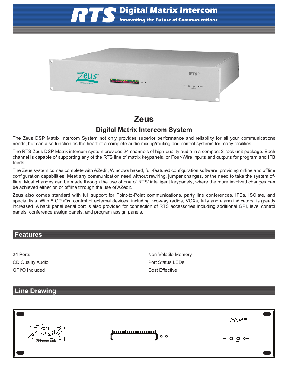 RTS Zeus Digital Matrix Intercom System User Manual | 2 pages